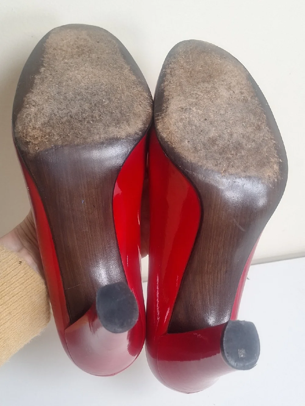 Stuart Weirzman Peep Toe Red Patent Block Heels Size 9.5 - Picture 8 of 11